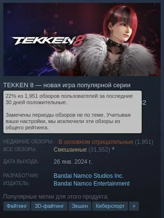 Tekken 8 переживает кризис доверия игроков, у игры %22в основном отрицательные%22 отзывы 1