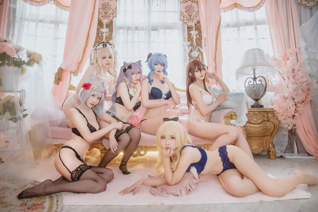 Косплейный капустник Noelle, Amber, Ganyu, Barbara, Keqing и Jean из Genshin Impact