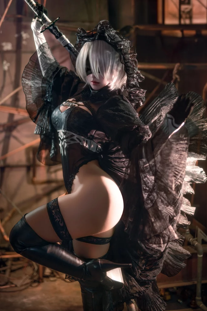 Косплей 2B в наряде чёрной невесты из NieR Automata от imo00 2