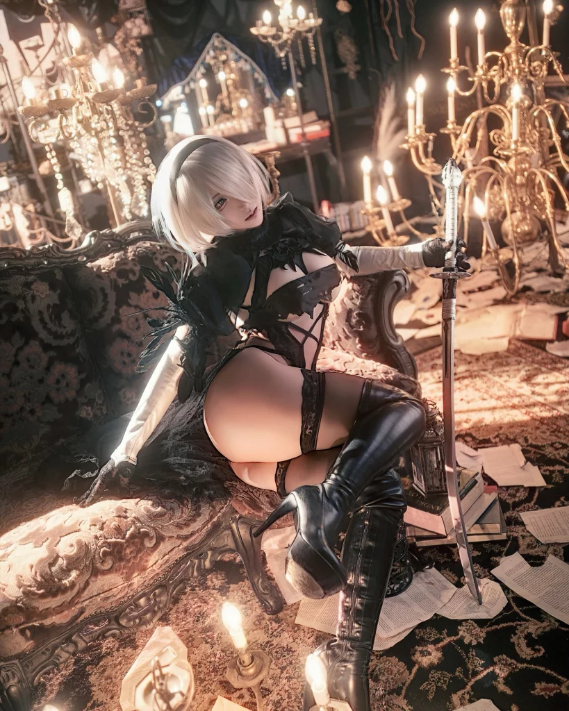 Косплей 2B в наряде чёрной невесты из NieR Automata от imo00 2